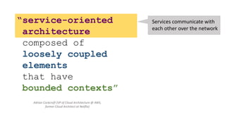 “service-oriented
architecture
composed of
loosely coupled
elements
that have
bounded contexts” Self-contained; you can
up...