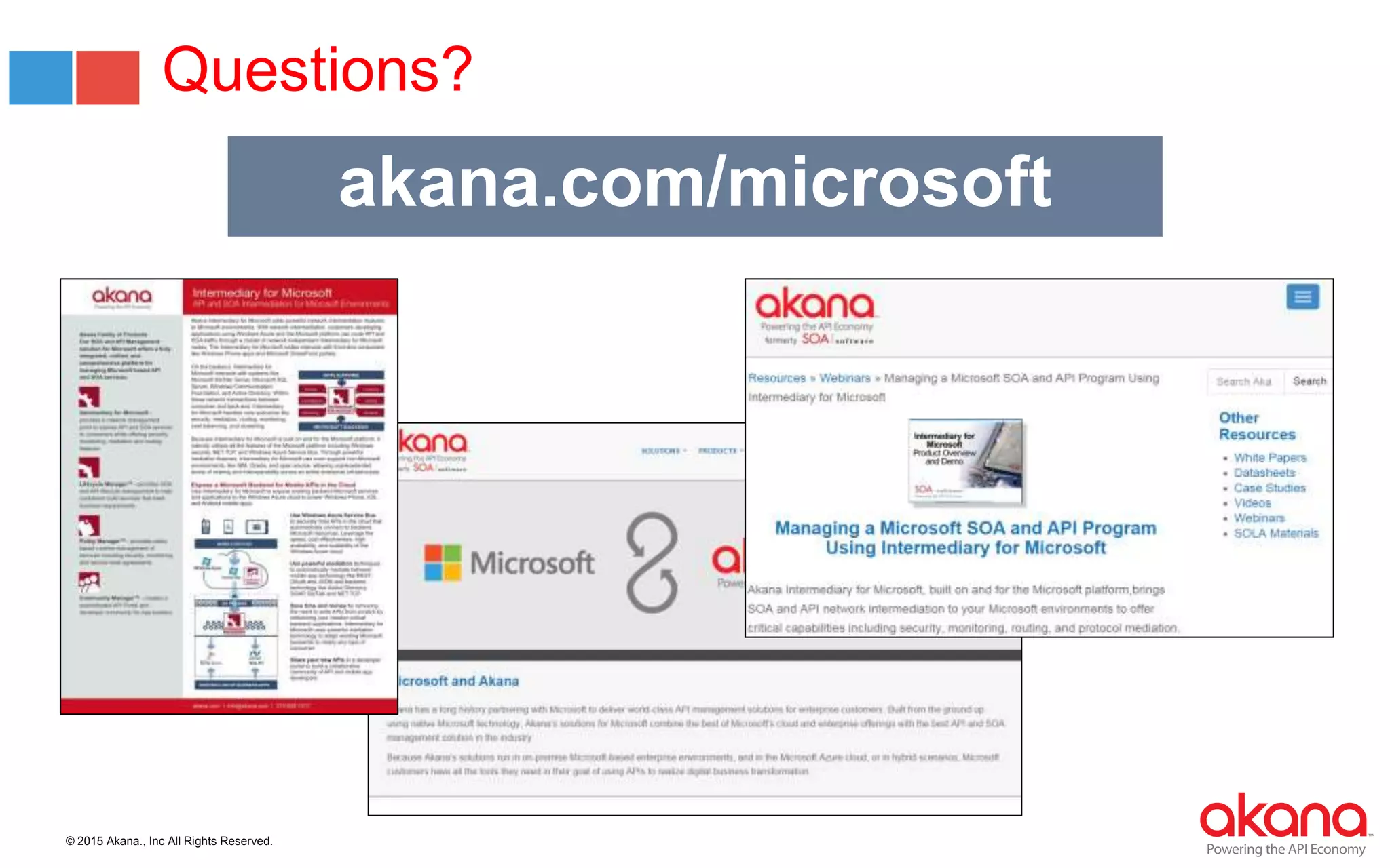 © 2015 Akana., Inc All Rights Reserved.
Questions?
akana.com/microsoft
 