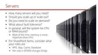 Storage
 So many choices. DAS,
SAN, NAS, near line, HBA types,
SSD, WORM, cloud, on-prem, …
 Striping (RAID levels) is s...