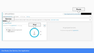 One Route, One Service, One Application
Route
Service
Pod
 