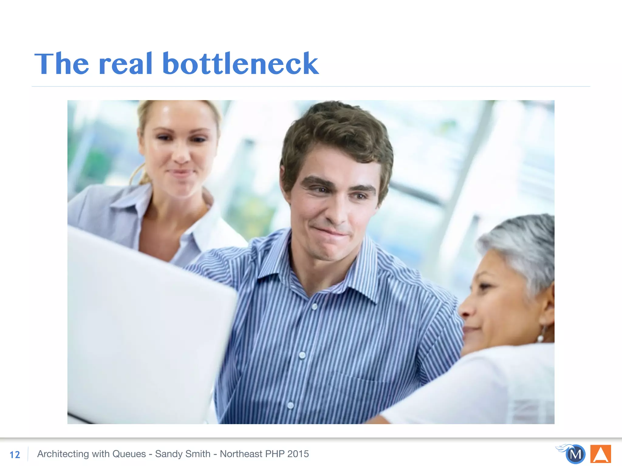 Insert Text Here
Architecting with Queues - Sandy Smith - Northeast PHP 2015
The real bottleneck
12
 