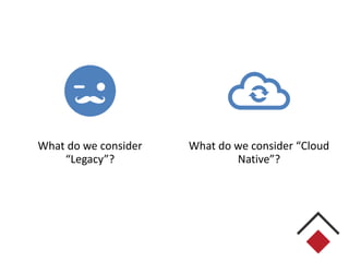 What do we consider
“Legacy”?
What do we consider “Cloud
Native”?
 
