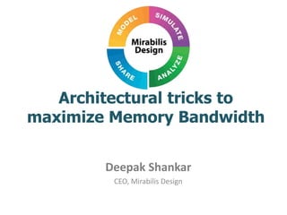 Architectural tricks to
maximize Memory Bandwidth
Deepak Shankar
CEO, Mirabilis Design
 