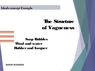 The Structure
of Vagueness
Soap Bubbles
Wool and water
Rubberand Lacquer
Aysheh ALshdaifat
Ideals concept Exemple
 