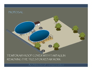 PROPOSAL




TEMPORARY ROOF COVER WITH TARPAULIN
REMOVING THE TILES FOR REPAIR WORK

             ArchItectural conservatIon
 