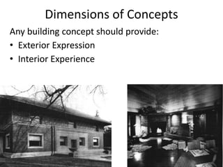 Dimensions of Concepts
Any building concept should provide:
• Exterior Expression
• Interior Experience
 