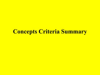 Concepts Criteria Summary
 