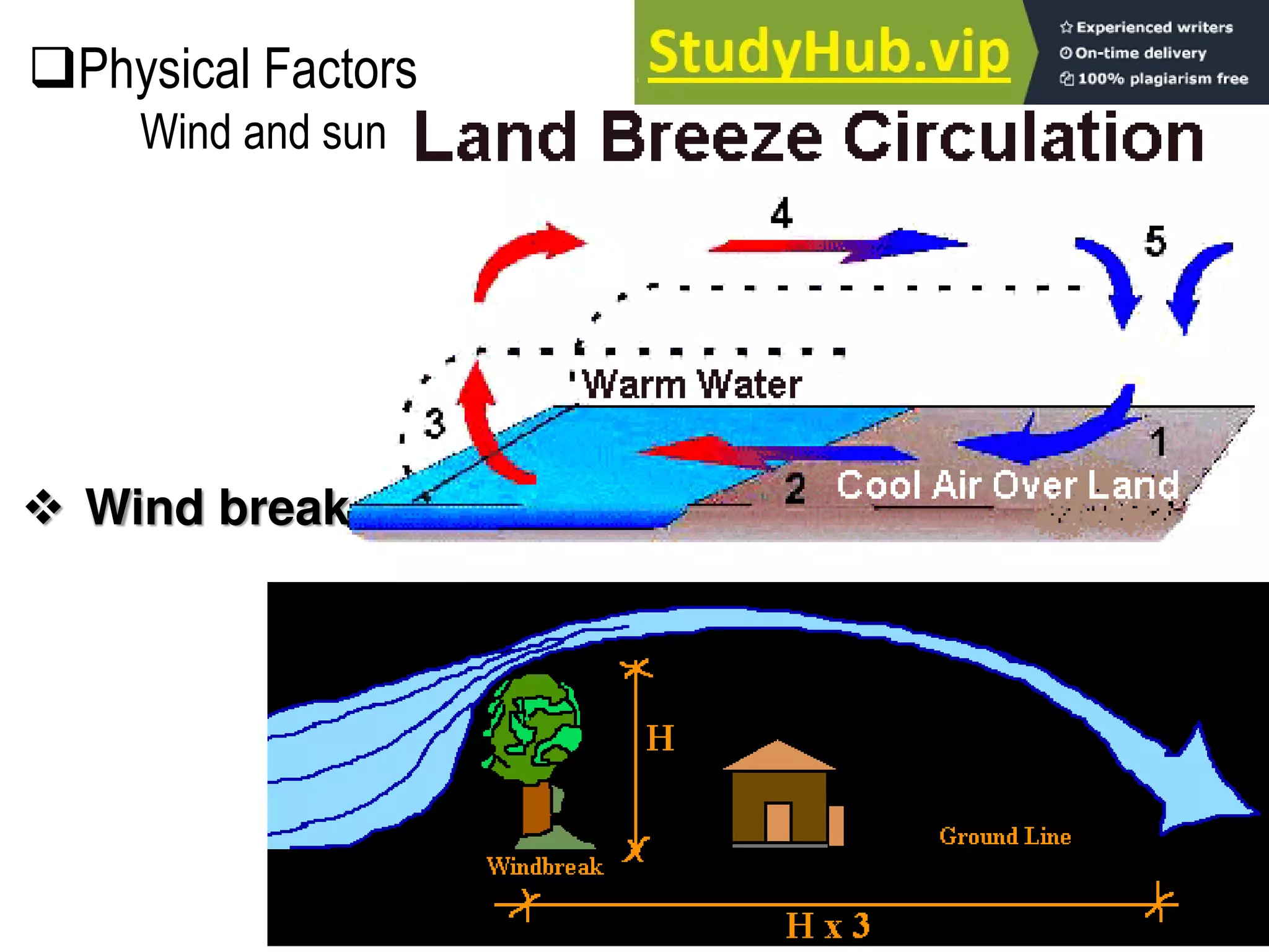  Wind break
Physical Factors
Wind and sun
 