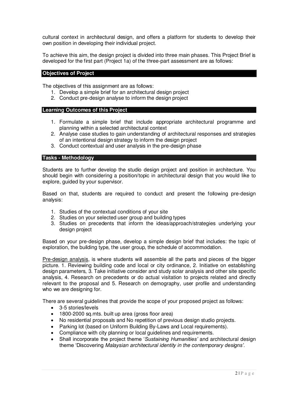 Architectural design project project 1a brief august 2016
