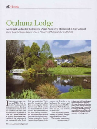 Architectural Digest July 2008 - Otahuna Luxury Lodge New Zealand 