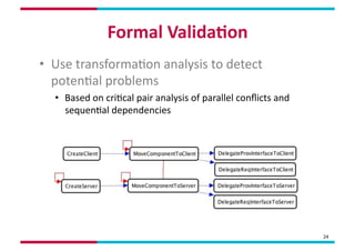 Formal	
  Valida,on	
  
•  Use	
  transformaMon	
  analysis	
  to	
  detect	
  
   potenMal	
  problems	
  
   •  Based	
 ...
