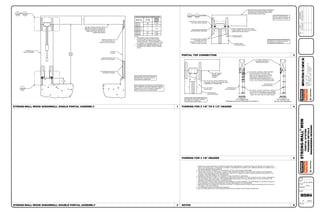 1
PORTAL
SYSTEM
FRAMING
DETAILS
ENGINEERED
DESIGNS
0
07/01/2016
ROUGH
OPENING
HEIGHT
H CURB
31
8" MIN. WIDTH BY 9 1
4" MIN. DEPTH
HEADER BY OTHERS. FOR WSW AND
HEADER FURRING REQUIREMENTS,
WHEN APPLICABLE, SEE DETAILS
4/WSW4 AND 5/WSW4.
COLUMN BASE AND POST
(DESIGN BY OTHERS)
SIMPSON STRONG-TIE
STHD10 HOLDOWN (MIN.)
SIMPSON STRONG-TIE
LSTA12 STRAP (MIN.) AT
BEAM TO POST EACH SIDE
OR
7
8" MAXIMUM WOOD SHIM
BETWEEN PANEL AND BEAM
6 7
FIELD NAIL PORTAL STRAPS
TO FRAMING AND WSW
PANEL BOTH SIDES (4 TOTAL)
USING 10d x 21
2" NAILS MIN.
ALTERNATE
31
8" MIN.WIDTH BY 91
4" MIN.DEPTH HEADER BY
OTHERS. FOR WSW AND HEADER FURRING
REQUIREMENTS, WHEN APPLICABLE, SEE
DETAILS 4/WSW4 AND 5/WSW4.
STRONG-WALL
WOOD SHEARWALL
STRONG-WALL
WOOD SHEARWALL
ALIGN PORTAL STRAP ARROWS
WITH BOTTOM OF HEADER
SECTION
ALTERNATE
TOP CONNECTION
(BLOCK NOT REQUIRED)
SECTION
STANDARD
TOP CONNECTION
(FURRING BLOCK NOT REQUIRED FOR WSW12)
REGISTERED DESIGN PROFESSIONAL
IS PERMITTED TO MODIFY DETAILS
FOR SPECIFIC CONDITIONS.
51
8
1
2" WIDE BY
9 1
4" MIN. DEPTH
HEADER BY
OTHERS
ATTACH DFL, SP OR SCL WOOD FURRING
BLOCK BETWEEN WSW PANEL AND
WSW-TOW WITH 1
4" x 31
2" SDS SCREWS
(MIN.) OR 16d COMMON NAILS AT 3" O.C.
STAGGERED (2 ROWS FOR WSW18, 4
ROWS FOR WSW24). MINIMUM BLOCK SIZE
IS 13
4" x 117
8" x DISTANCE BETWEEN SHIMS.
ATTACH DFL, SP OR SCL SHIM WITH 2 ROWS OF
1
4" x 31
2" SDS SCREWS (MIN.) OR 16d COMMON
NAILS AT 6" O.C. STAGGERED. MINIMUM SHIM
SIZE IS 13
4" x 51
4" x HALF OF PANEL HEIGHT.
DFL, SP OR SCL
WOOD SHIM
STRONG-WALL
WOOD SHEARWALL
STRONG-WALL
WOOD SHEARWALL
PORTAL STRAPS
AND STRAP NAILING NOT
SHOWN FOR CLARITY
STRONG-WALL
WOOD SHEARWALL
DFL, SP OR SCL WOOD FURRING BLOCK
(REQUIRED FOR 51
8
1
2" HEADERS USING
STANDARD TOP CONNECTION)
1
2" PORTAL STRAP
EDGE DISTANCE
PORTAL STRAPS INCLUDED WITH WSW
PANELS UNDER 100". FOR TALLER PANELS,
ORDER WSW-PK SEPARATELY.
LOAD PATH DESIGN AND
DETAILS ABOVE HEADER TO
BE PROVIDED BY OTHERS.
PORTAL
COLUMN
1. STRONG-WALL WOOD SHEARWALL IS MANUFACTURED AND TRADEMARKED BY "SIMPSON STRONG-TIE COMPANY INC."HOME OFFICE:
5956 W. LAS POSITAS BLVD. , PLEASANTON, CA 94588 TEL: (800) 999-5099, FAX: (925) 847-1597. "SIMPSON STRONG-TIE COMPANY INC." IS
AN ISO 9001-2008 REGISTERED COMPANY.
2. USE OF THIS PRODUCT IS SUBJECT TO THE APPROVAL OF THE LOCAL BUILDING DEPARTMENT.
3. THIS PRODUCT IS PART OF THE OVERALL LATERAL FORCE RESISTING SYSTEM OF THE STRUCTURE. DESIGN OF THE BUILDING'S
LATERAL FORCE RESISTING SYSTEM, INCLUDING THE LOAD PATH TO TRANSFER LATERAL FORCES FROM THE STRUCTURE TO THE
GROUND, IS THE RESPONSIBILITY OF THE DESIGNER.
4. ENGINEER OF RECORD IS PERMITTED TO MODIFY DETAILS FOR SPECIFIC CONDITIONS.
5. THE CONTRACTOR SHALL VERIFY ALL DIMENSIONS, CONDITIONS, ELEVATIONS, ETC. PRIOR TO INSTALLATION OF ANY COMPONENTS
FOR THE STRONG-WALL SB SYSTEM. IF ANY DISCREPANCIES ARE FOUND, THEY SHALL BE BROUGHT TO THE ATTENTION OF THE
DESIGNER FOR CLARIFICATION PRIOR TO CONSTRUCTION.
6. INSTALLATION OF PRODUCT SHALL BE DONE IN CONFORMANCE TO THESE DRAWINGS. THE PERFORMANCE OF MODIFIED PRODUCTS
OR ALTERED INSTALLATION PROCEDURES ARE THE SOLE RESPONSIBILITY OF THE DESIGNER.
7. SIMPSON STRONG-TIE COMPANY INC. RESERVES THE RIGHT TO CHANGE SPECIFICATIONS, DESIGNS, AND MODELS WITHOUT NOTICE
OR LIABILITY FOR SUCH CHANGES.
8. ALL HARDWARE CALLED OUT IS SIMPSON STRONG-TIE.
9. SEE ICC-ES ESR-2652 OR CITY OF LOS ANGELES RR25730 AS APPLICABLE FOR ADDITIONAL INFORMATION.
3
4
5
6
STRONG-WALL WOOD SHEARWALL SINGLE PORTAL ASSEMBLY
PORTAL TOP CONNECTION
FURRING FOR 5 1/8" TO 5 1/2" HEADER
FURRING FOR 3 1/8" HEADER
NOTES
REGISTERED DESIGN PROFESSIONAL
IS PERMITTED TO MODIFY DETAILS
FOR SPECIFIC CONDITIONS.
WSW DESIGNED TO PROVIDE 1
8" GAP BETWEEN
LSL AT BASE OF WSW AND CONCRETE. ENSURE
CONCRETE IS LEVEL AND SMOOTH BENEATH
PANEL. GRIND OR FILL AS NECESSARY.
REGISTERED DESIGN PROFESSIONAL
IS PERMITTED TO MODIFY DETAILS
FOR SPECIFIC CONDITIONS.
GARAGE HEADER ROUGH OPENING HEIGHT
MODEL NO. H CURB
ROUGH
OPENING
HEIGHT
WSW12x7
WSW18x7
WSW24x7
51
2" 6'-111
2"
6" 7'-0"
WSW12x7.5
WSW18x7.5
WSW24x7.5
0" 7'-11
2"
WSW12x8
WSW18x8
WSW24x8
51
2" 8'-23
4"
6" 8'-31
4"
NOTES:
1. IF REQUIRED ROUGH OPENING HEIGHT
EXCEEDS TABLE VALUE, SPECIFY NEXT
TALLER PANEL AND TRIM AS NECESSARY.
THE STRONG-WALL WOOD SHEARWALL MAY
BE TRIMMED TO A MINIMUM HEIGHT OF 741
2".
2. FURRING DOWN GARAGE HEADER MAY BE
REQUIRED FOR CORRECT ROUGH OPENING
HEIGHT.
TO
3 5
4
2
STRONG-WALL WOOD SHEARWALL DOUBLE PORTAL ASSEMBLY
 
