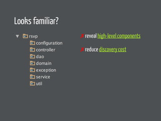 Looks familiar? 
✗ reveal high-level components 
✗ reduce discovery cost 
 