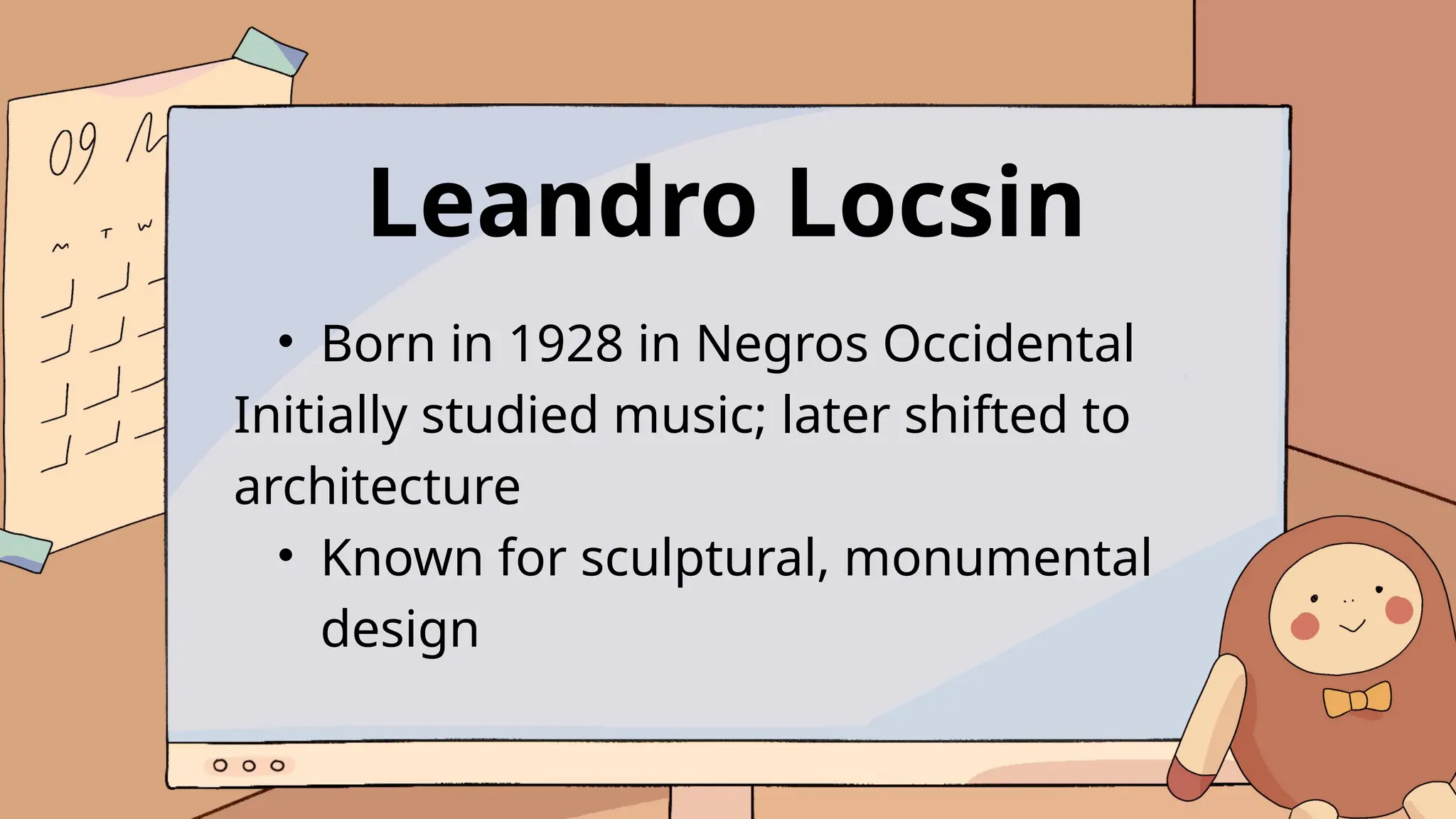 Leandro Locsin
• Born in 1928 in Negros Occidental
Initially studied music; later shifted to
architecture
• Known for sculptural, monumental
design
 