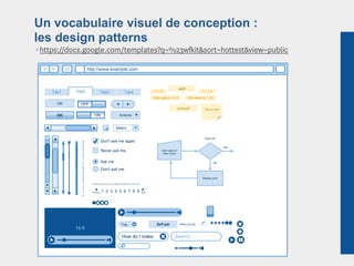 Un vocabulaire visuel de conception :
les design patterns
¶https://docs.google.com/templates?q=%23wit&sort=hottest&view=...