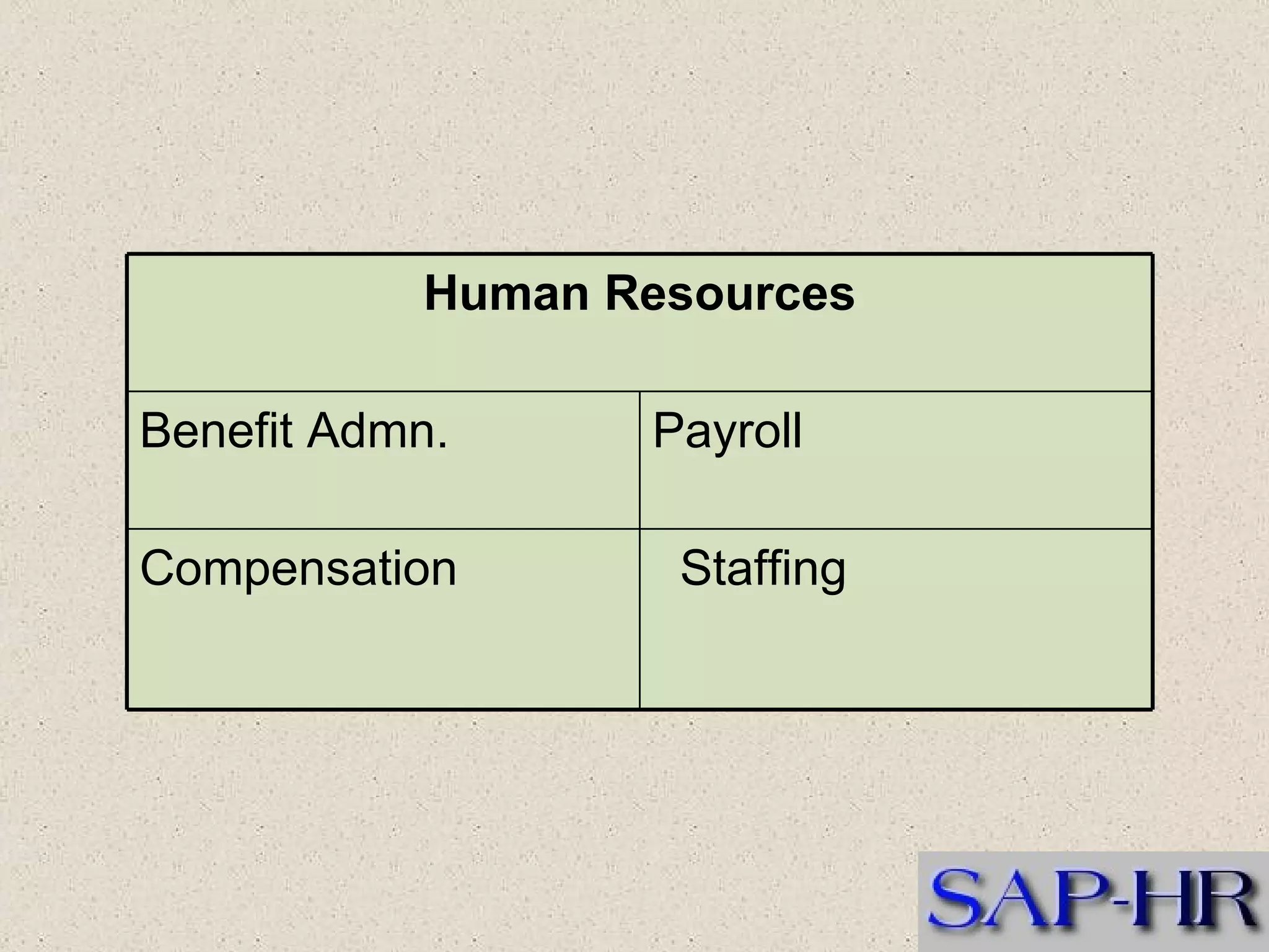                                         Human Resources Benefit Admn. Payroll      Compensation      Staffing 