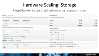 10
Hardware Scaling: Storage
Sizing Calculator: http://splunk-sizing.appspot.com/
 