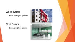 Warm Colors
Reds, oranges, yellows
Cool Colors
Blues, purples, greens
 