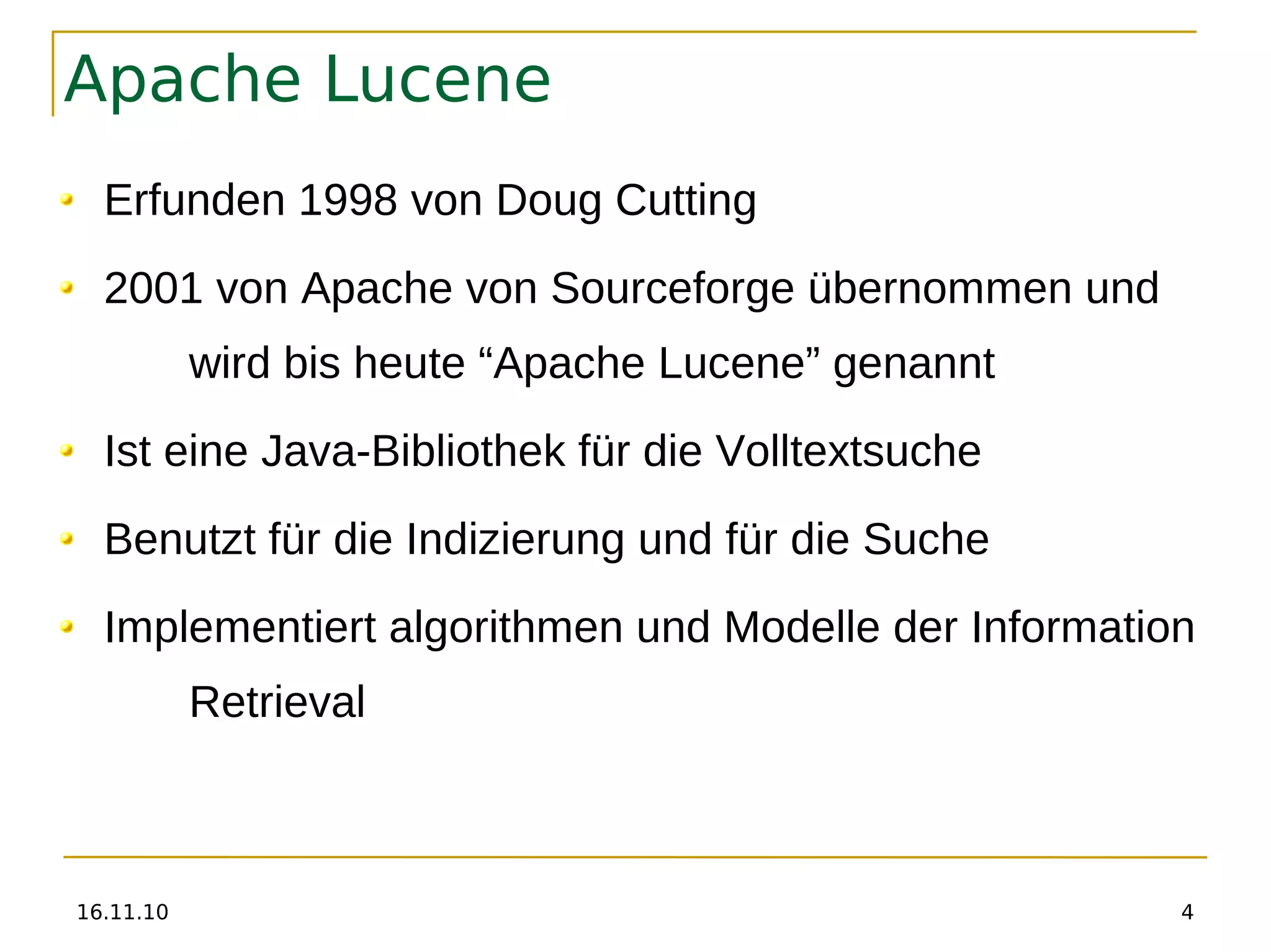 Architecture and implementation of Apache Lucene
