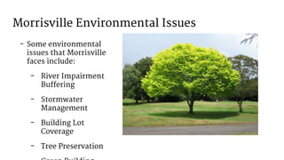 Morrisville Environmental Issues
- Some environmental
issues that Morrisville
faces include:
- River Impairment
Buffering
- Stormwater
Management
- Building Lot
Coverage
- Tree Preservation
 