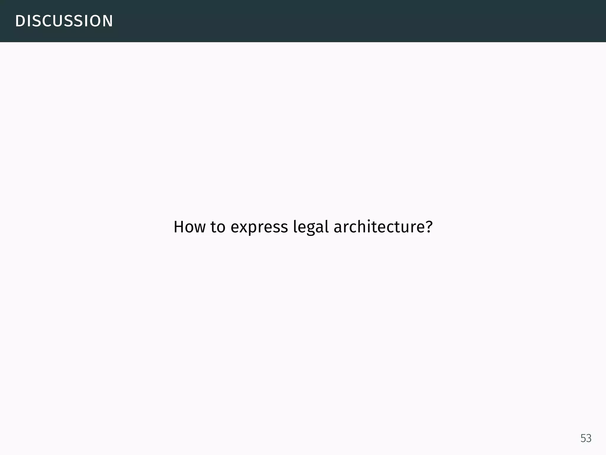 discussion
How to express legal architecture?
53
 