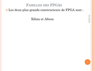FAMILLES DES FPGAS
 Les deux plus grands constructeurs de FPGA sont :
Xilinx et Altera
09/12/2020
5
 