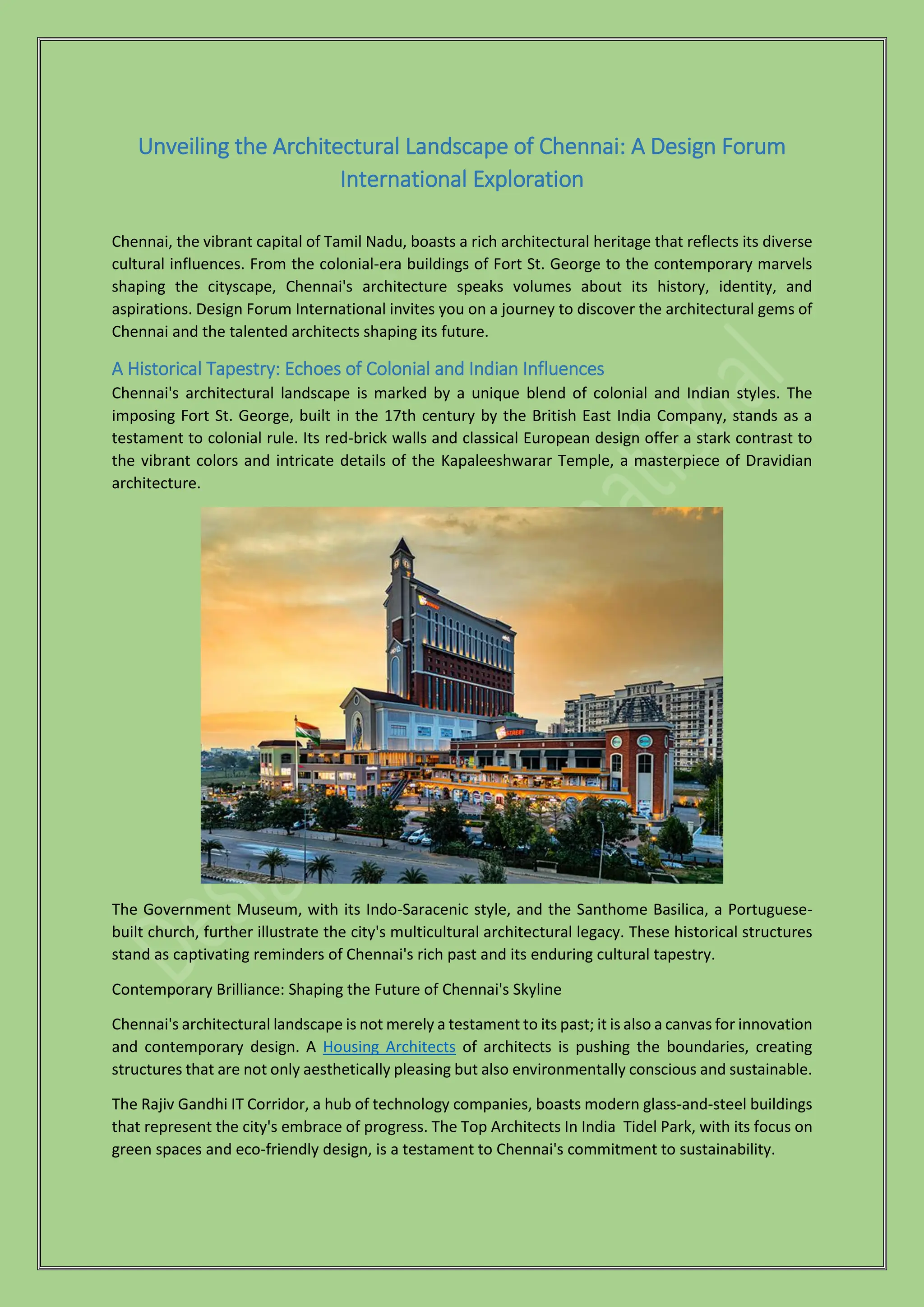 Unveiling the Architectural Landscape of Chennai: A Design Forum 