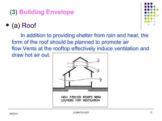 (3)   Building Envelope <ul><li>(a)  Roof </li></ul><ul><li>In addition to providing shelter from rain and heat, the form ...