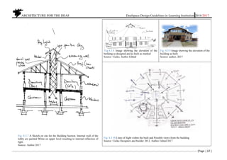 ARCHITECTURE FOR THE DEAF Deafspace Design Guidelines in Learning Institution 2016/2017
[Page | 67 ]
Fig:4.3.8 Image showing the elevation of the
building as designed and as built as marked
Source: Useko, Author Edited
Fig: 4.3.9 Image showing the elevation of the
building as built.
Source: author, 2017
Fig: 4.3.10 Lines of Sight within the built and Possible views from the building
Source: Useku Designers and builder 2012, Author Edited 2017
Fig: 4.3.7 A Sketch on site for the Building Section. Internal wall of the
lobby are painted White on upper level resulting to internal reflection of
light.
Source: Author 2017
 