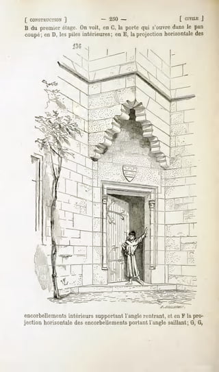 [ CONSTRUCTION - 230
           ]           -             [ CIV1LE
                                           J
 B dupremier On enC,la porte s'ouvre le pan
          étage. voit,     qui     dans
  oupe; D, lespilesintérieures; E, laprojection
      en                      en              horizontale
                                                       des
               136




encorbellements supportant rentrant, Flapro-
          intérieurs    l'angle     eten
  on
   horizontale
            des
              encorbellements
                          portant saillant;G,
                               l'angle   G,
 