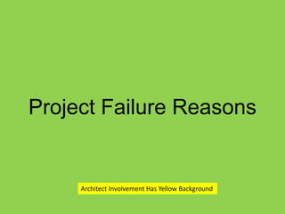 Project Failure ReasonsArchitect Involvement Has Yellow Background