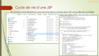  Dossier où est générée le .Java de la Servlet et à partir de la JSP et où elle sera compilée
Cours Java JEE
Cycle de vie d’une JSP
 