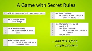 A Game with Secret Rules
… and this is for a
simple problem
 