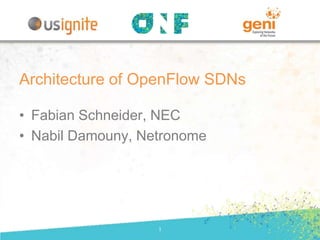 • Fabian Schneider, NEC
• Nabil Damouny, Netronome
1
Architecture of OpenFlow SDNs
 