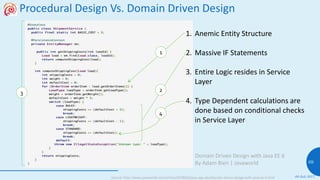 Procedural Design Vs. Domain Driven Design
08 July 2017
69
1. Anemic Entity Structure
2. Massive IF Statements
3. Entire L...