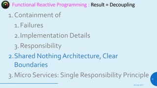 1.Containment of
1.Failures
2.Implementation Details
3.Responsibility
2.Shared Nothing Architecture, Clear
Boundaries
3.Mi...