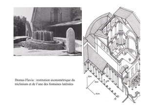 Domus Flavia : restitution axonométrique du
triclinium et de l’une des fontaines latérales
 