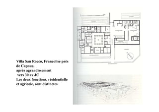 Villa San Rocco, Francolise près
de Capoue,
après agrandissement
 vers 30 av JC
Les deux fonctions, résidentielle
et agricole, sont distinctes
 