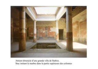 Atrium tétrastyle d’une grande villa de Stabies.
Stuc imitant le marbre dans la partie supérieure des colonnes
 