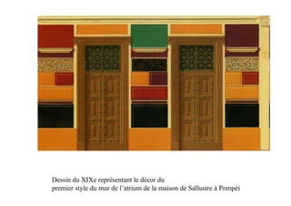 Dessin du XIXe représentant le décor du
premier style du mur de l’atrium de la maison de Sallustre à Pompéi
 