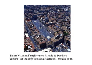 Piazza Navona à l’emplacement du stade de Domitien
construit sur le champ de Mars de Rome au 1er siècle ap JC
 