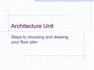 Architecture Unit
Steps to choosing and drawing
your floor plan
 