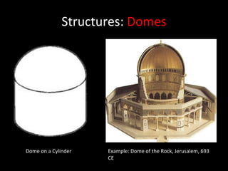 Structures:  Domes Dome on a Cylinder Example: Dome of the Rock, Jerusalem, 693 CE 
