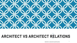 ARCHITECT VS ARCHITECT RELATIONS
ARCHITECT VS. ARCHITECT/CLIENT RELATION
1
 