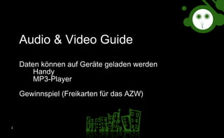 Audio & Video Guide Daten können auf Geräte geladen werden  Handy  MP3-Player Gewinnspiel (Freikarten für das AZW) 