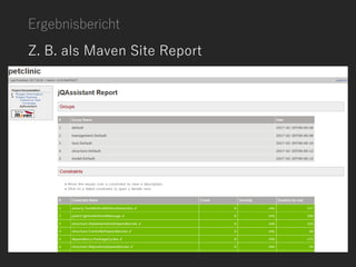 Ergebnisbericht
Z. B. als Maven Site Report
 