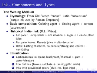 Ink Components Conservation of Archival Heritage : Problems and Solutions | PDF