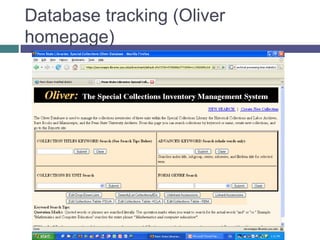 Database tracking (Oliver homepage)