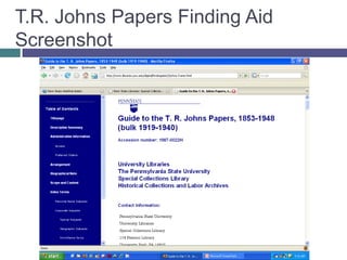 T.R. Johns Papers Finding Aid Screenshot
