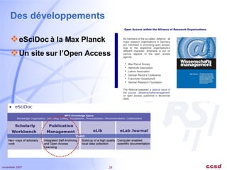 Des développements eSciDoc à la Max Planck Un site sur l’Open Access 
